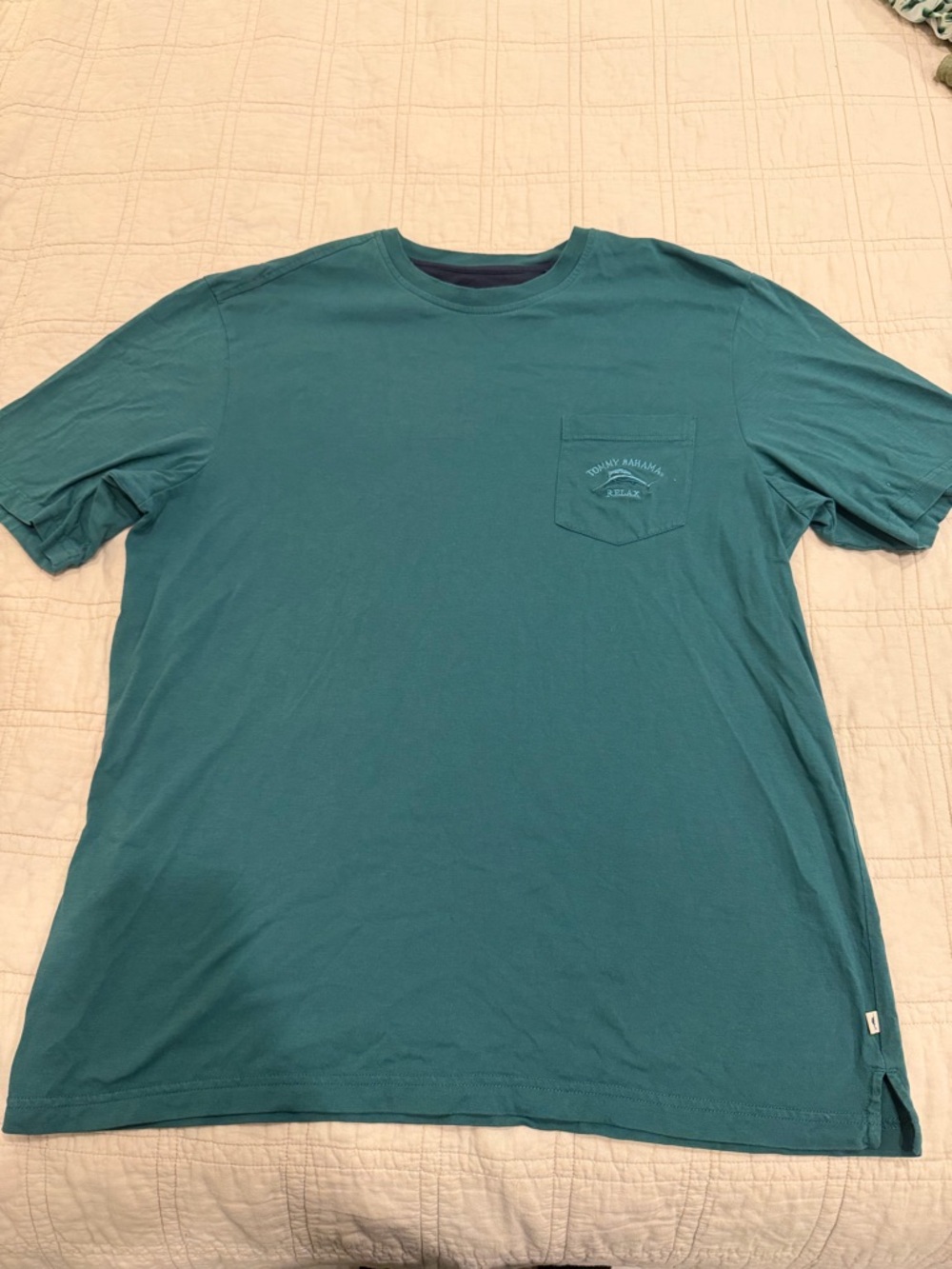 Tommy Bahama Short Sleeve Pocket Tee in Teal Green 100% Pima cotton